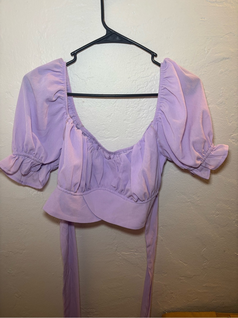 Lilac Puff Sleeve Crop Top - Women